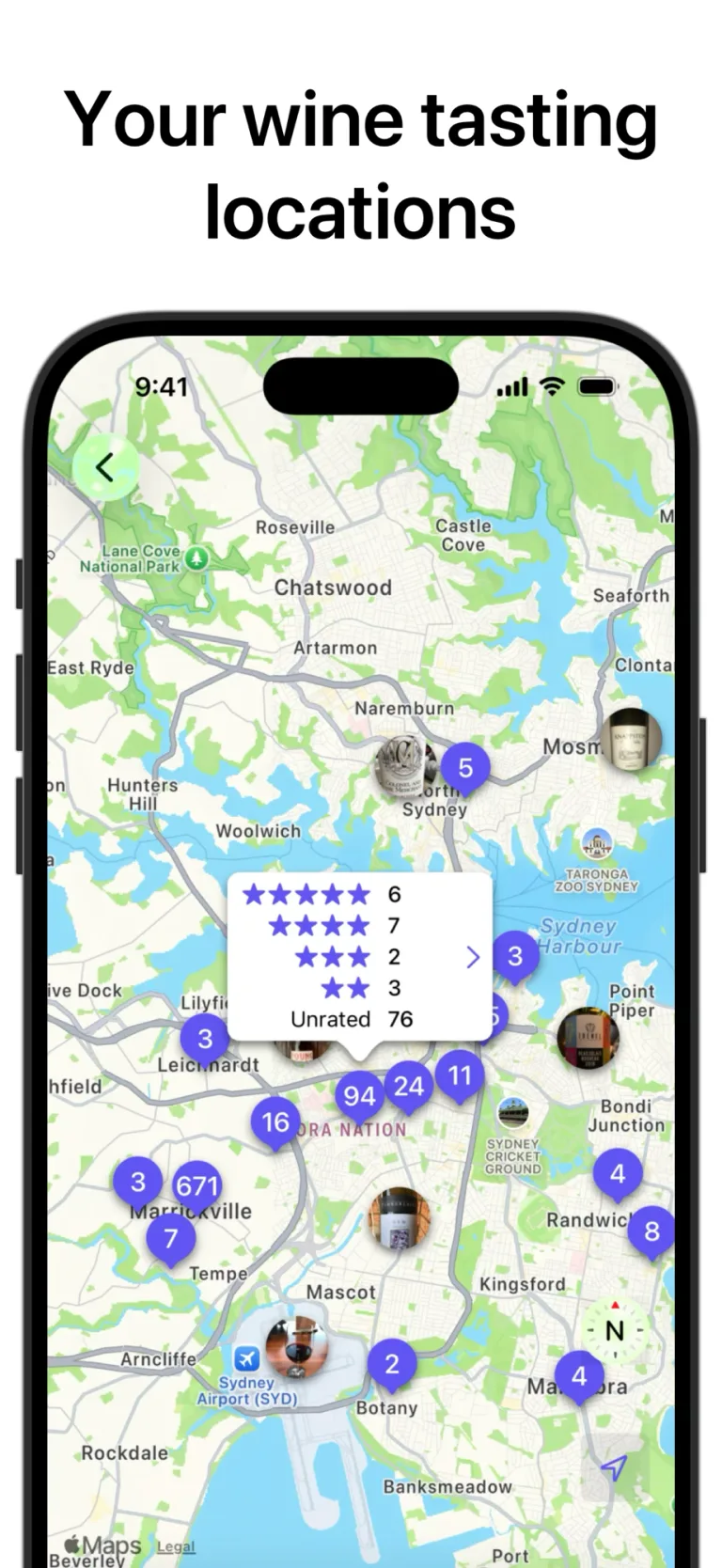 Map of wine tasting locations