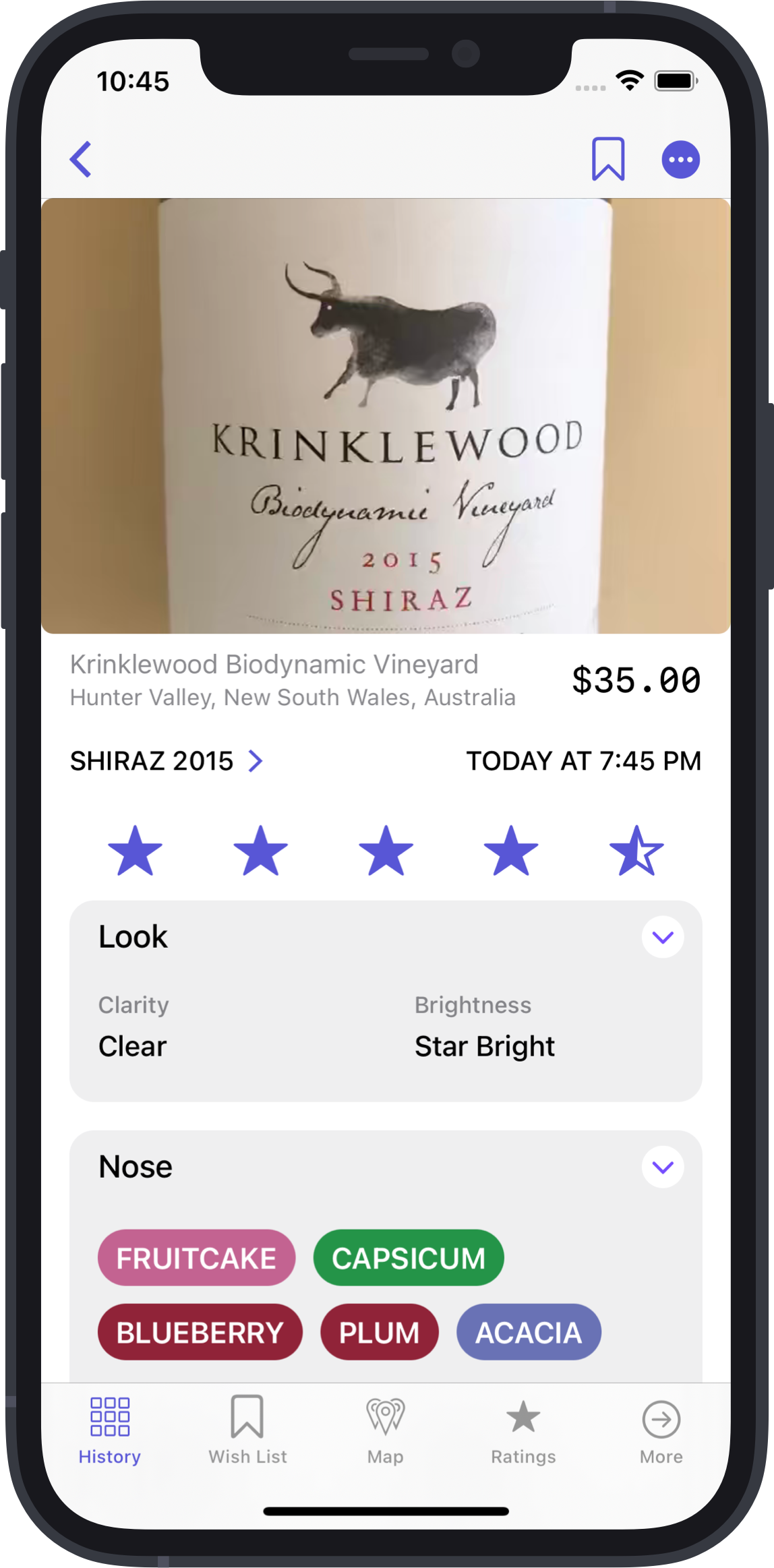 gotBottle app screenshot showing wine collection